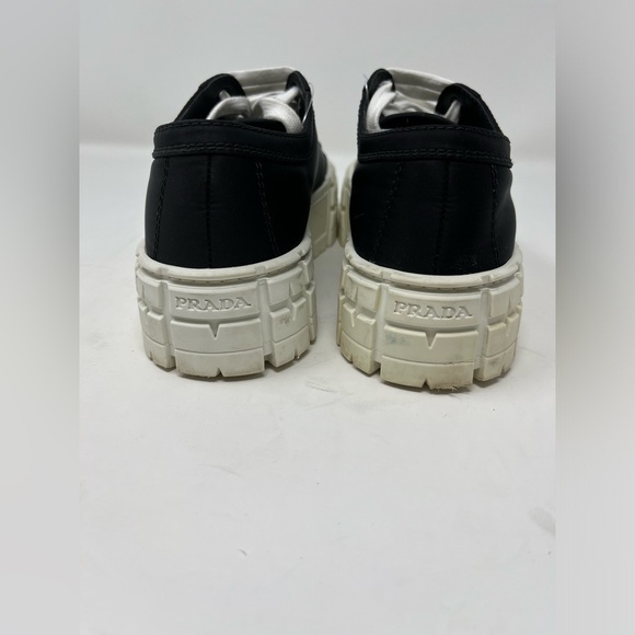 PRADA Double Wheel Re-Nylon gabardine Platform sneakers Black White size 37.5 - Picture 3 of 7